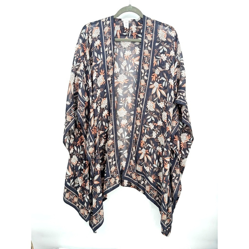 Pure Jill Kimono Cardigan Floral Sheer Boho Coverup Feminine Flowy Layering OS
